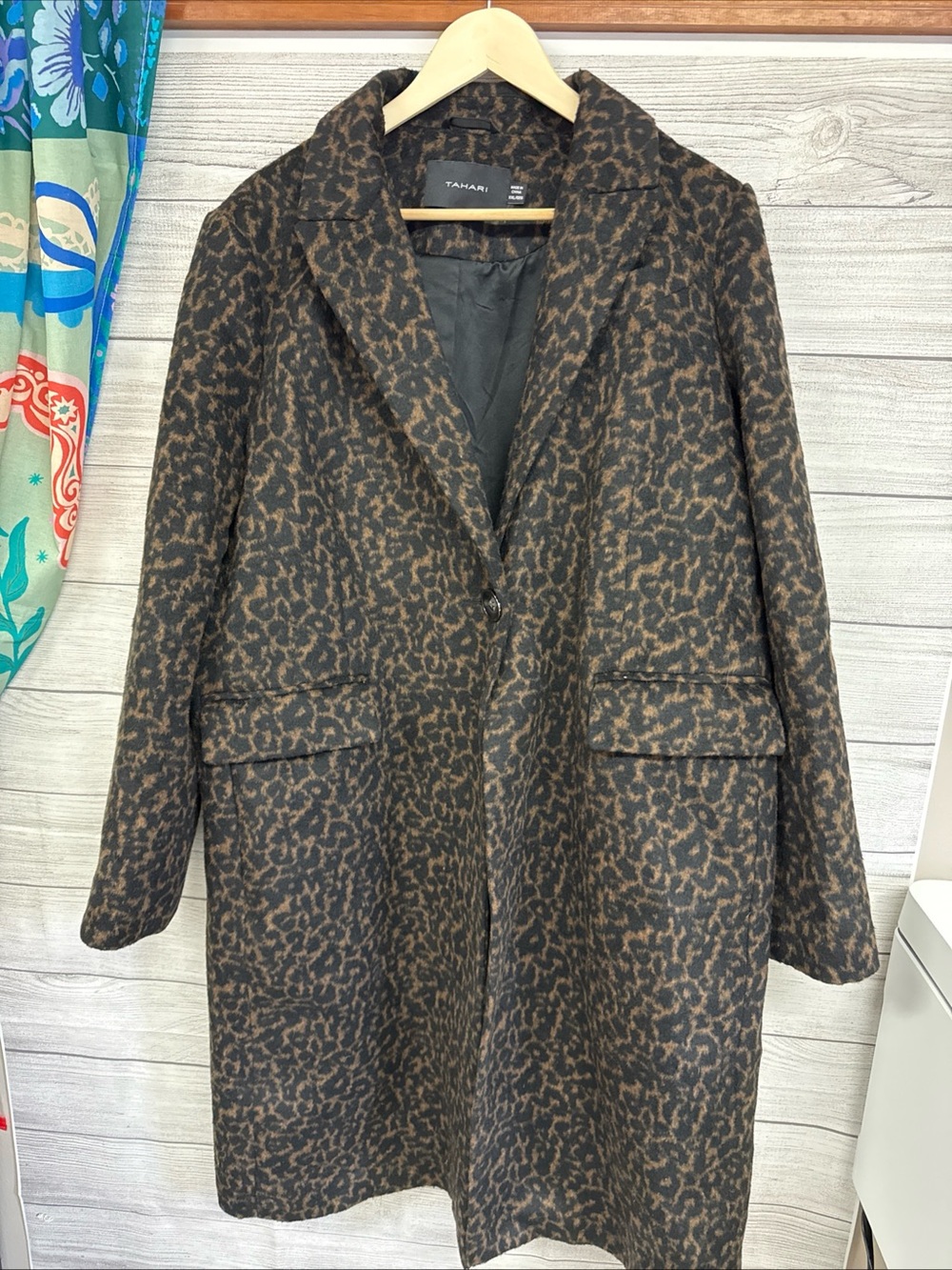 Tahari Brown and Black Leopard-Print Trench Coat